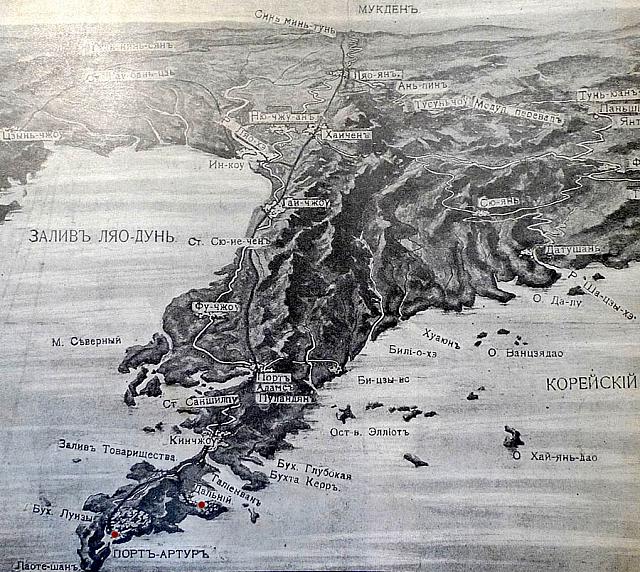 Рельефная карта Ляодунского полуострова